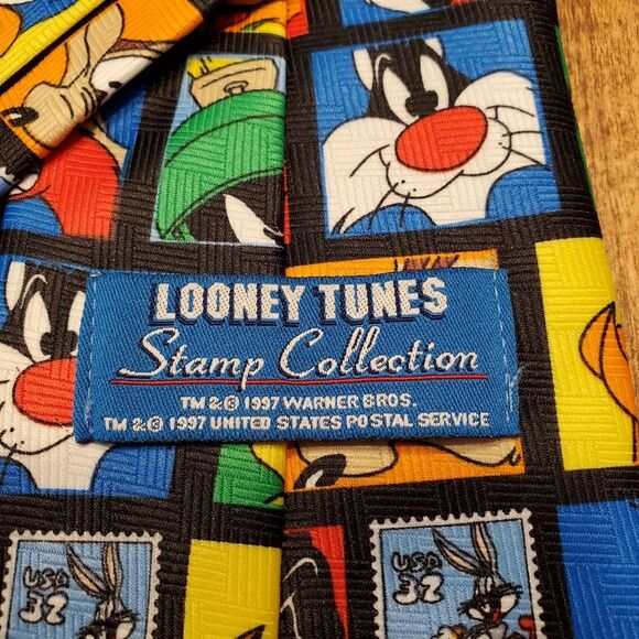VTG Looney Tunes Stamp Collection Warner Bros. Neck Tie 1997 - Picture 4 of 5